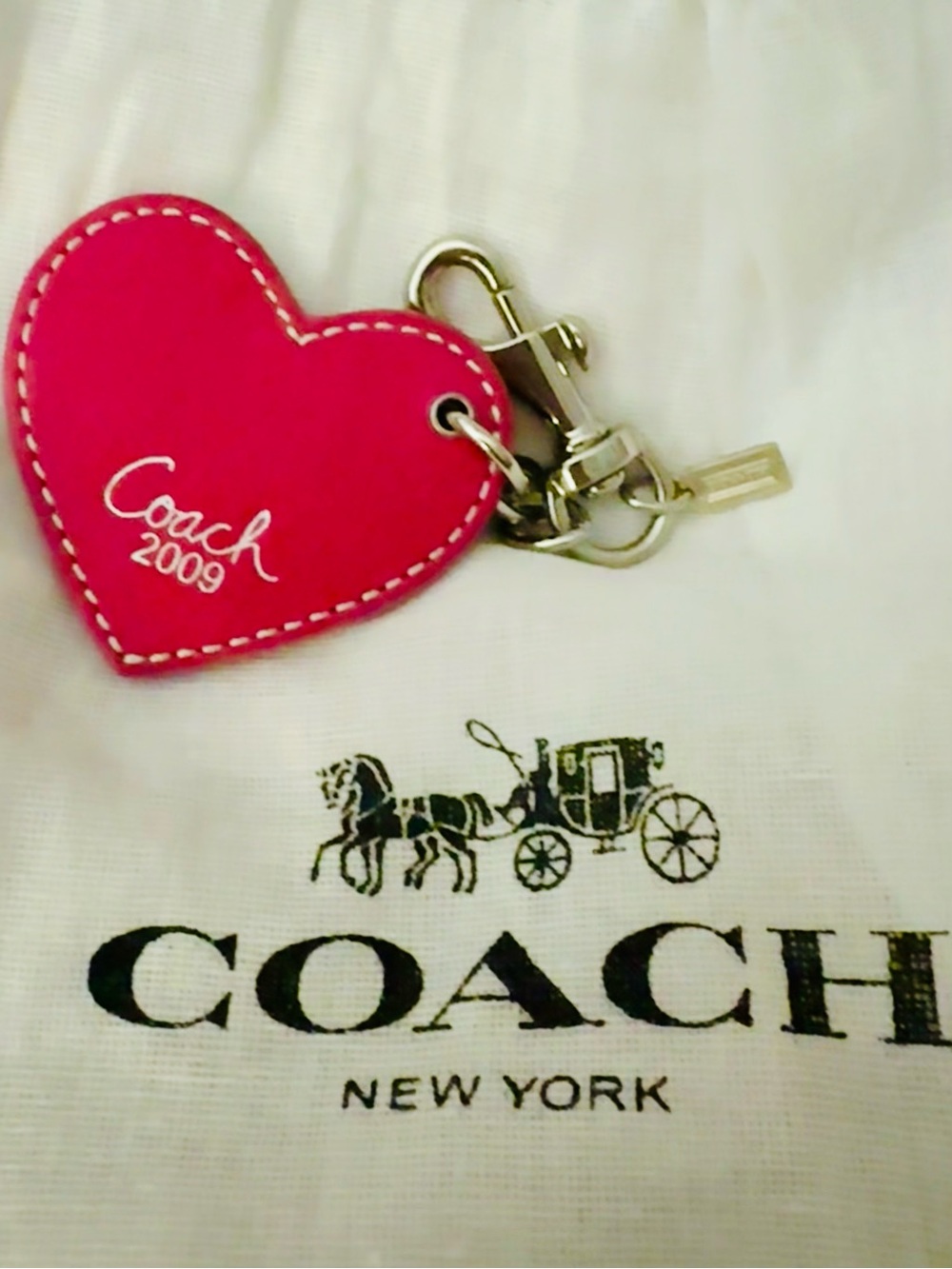 Coach Patent Leather Heart Keychain BagCharm with Silver Hardware Y2K - EUC